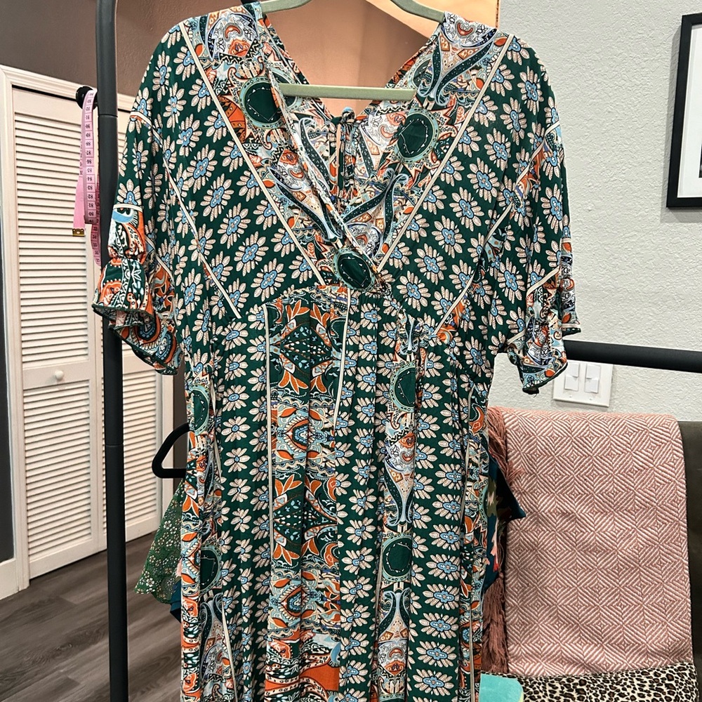 SHEIN Green Floral Print Dress